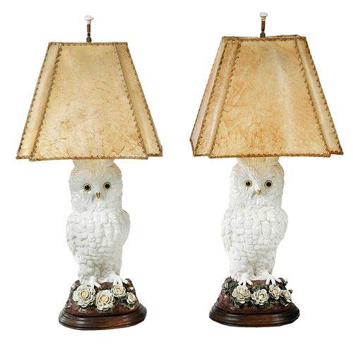 Pair of Ceramic Owl Figures Mounted as Lamps