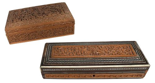 Two Carved Wood Indo Persian Boxes