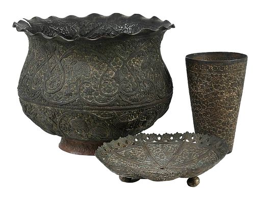 Group of Three Persian Bronze Vessels