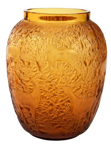 Lalique Amber Glass "Biches" Vase