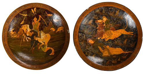 Two Persian Lacquered and Painted Papier Mache Bowls