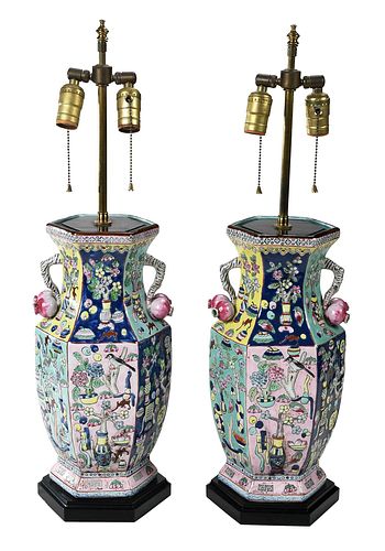 Pair of Chinese Enamel Decorated Vases as Lamps