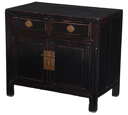 Chinese Black Lacquered and Brass Mounted Cabinet