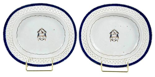Two Chinese Export Reticulated Porcelain Trays