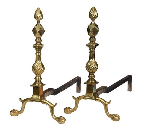 Pair Chippendale Style Brass Andirons