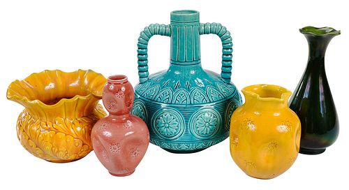 Five Aesthetic Movement Pottery Vases