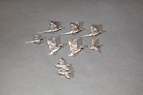 Eight Sterling Silver Game Bird Pins by Lynn Bogue Hunt (1878-1960)