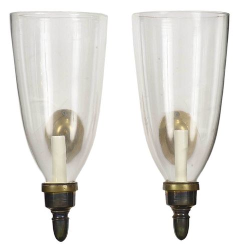 Pair of English Glass and Brass Wall Sconces