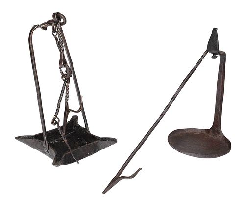 Two Wrought Iron Pan Lamps 