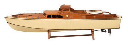Vintage Mahogany Paint Decorated Yacht Model