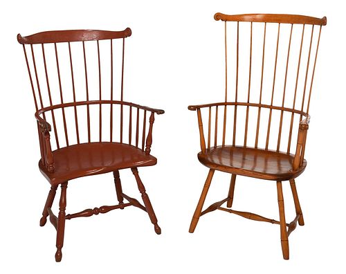 Two American Comb Back Windsor Arm Chairs