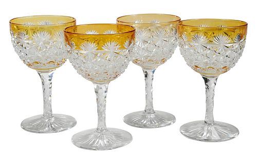 Four Strauss Cut to Clear Russian Pattern Wine Stems