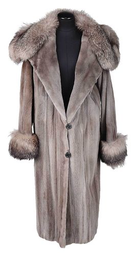 Sheared Mink Fur Full Length Coat With Fox Accents