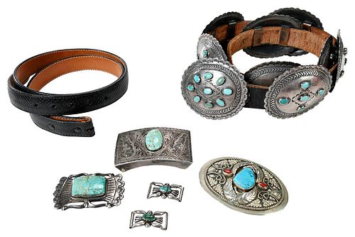 Southwestern Concho Belt, with Five Silver Buckles 