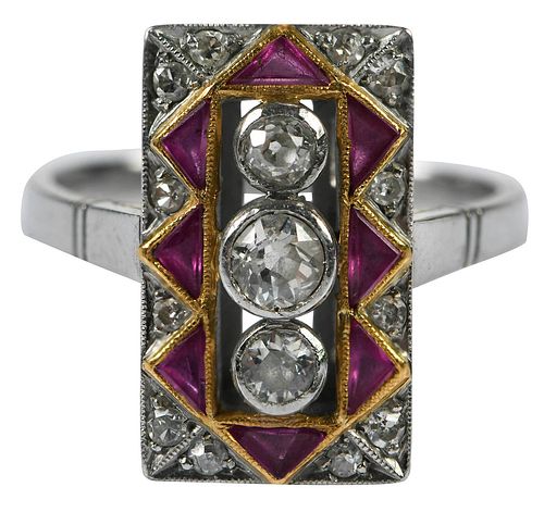 Art Deco Platinum Gemstone Ring