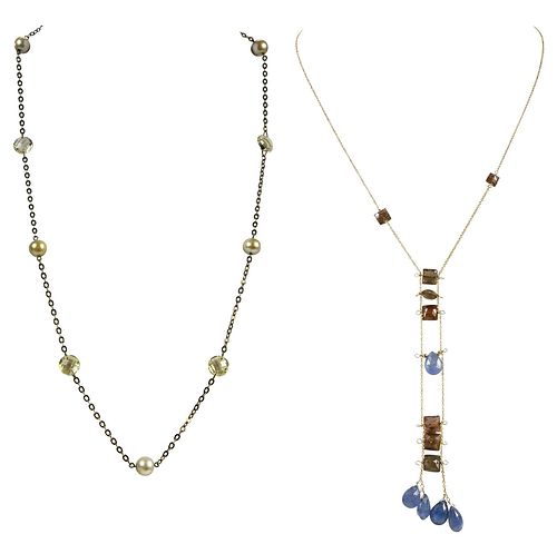 Two 14kt. Gemstone Necklaces 