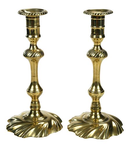 Fine Pair of George III Swirl Base Brass Candlesticks