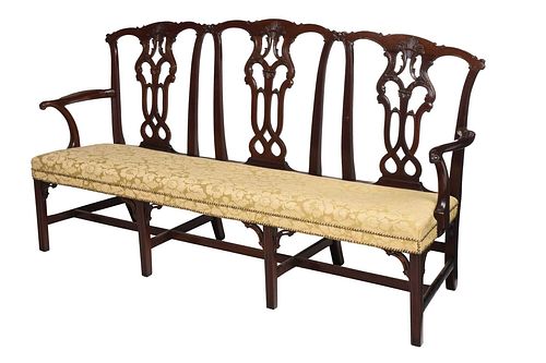 Chippendale Carved Mahogany Triple Chair Back Settee