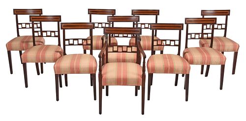 Set of Ten George III Inlaid Mahogany Dining Chairs