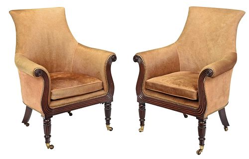 Pair George IV/Style Mahogany Library Chairs