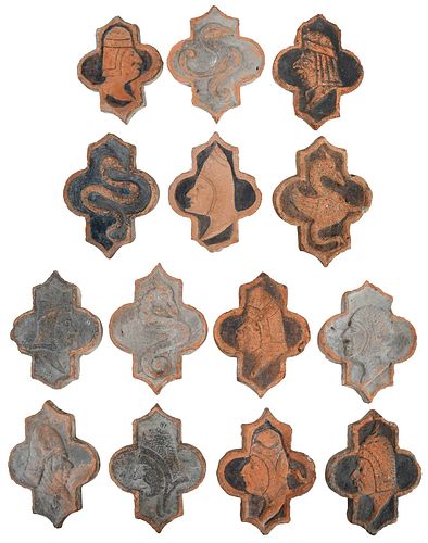 14 Early French Terracotta Molded Tiles