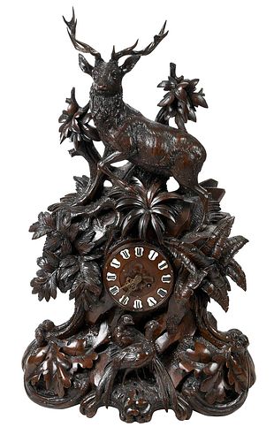 Black Forest Carved Wood Mantel Clock