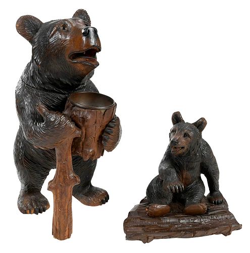 Black Forest Carved Bear Inkwell and Tobacco Box