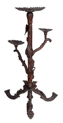 Rustic Folk Art Sunflower and Branch Carved Stand