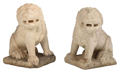 Pair of Early Italian Carved Stone Lion Sculptures