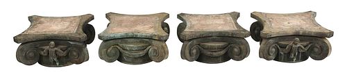 Set of Four Patinated Bronze Architectural Capitals