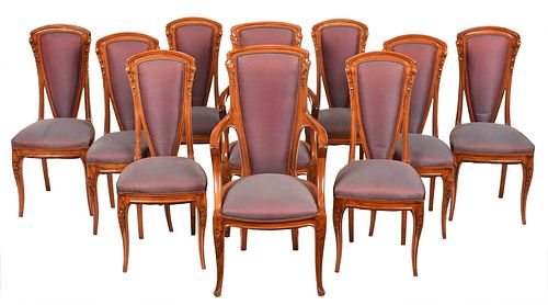 Set Ten Majorelle Art Nouveau "Chicoree" Dining Chairs