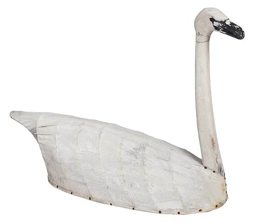 American Painted Canvas and Wood Swan Decoy