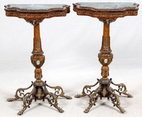 FRENCH DEMI-LUNE MARBLE TOP MAHOGANY TABLES