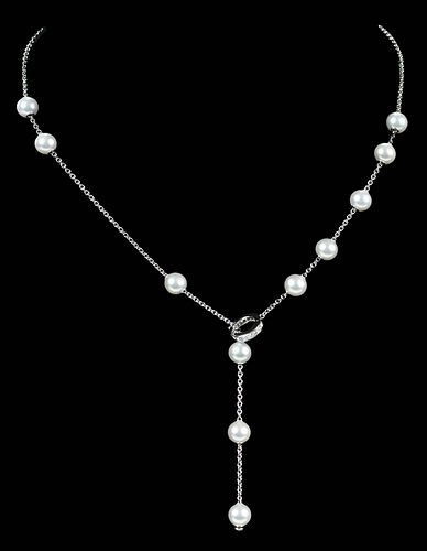 Mikimoto 18kt. Pearl and Diamond Necklace 