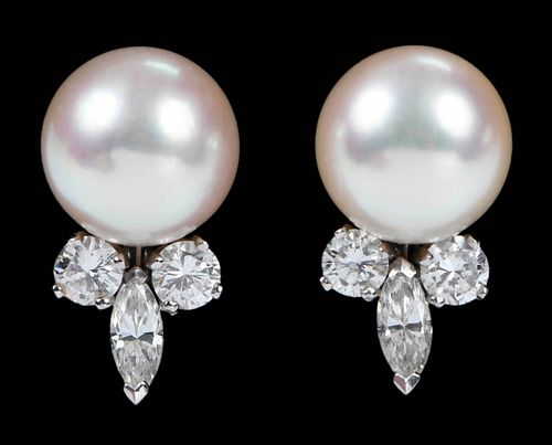 18kt. Pearl & Diamond Earclips