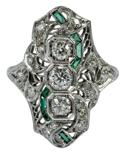 Antique Platinum Diamond Filigree Ring 