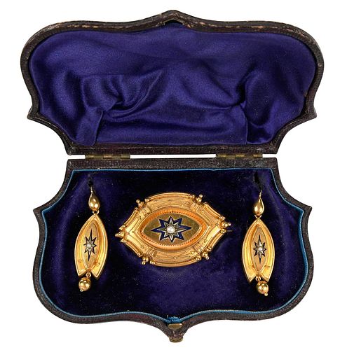 Antique 14kt. Brooch and Earring Set 