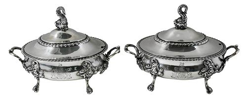 Pair of George III English Silver Small Tureens