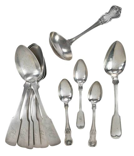 Eleven Pieces Southern Coin Silver Flatware, Wilmot