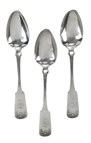 Three Marquand Coin Silver Spoons, Basket of Flowers