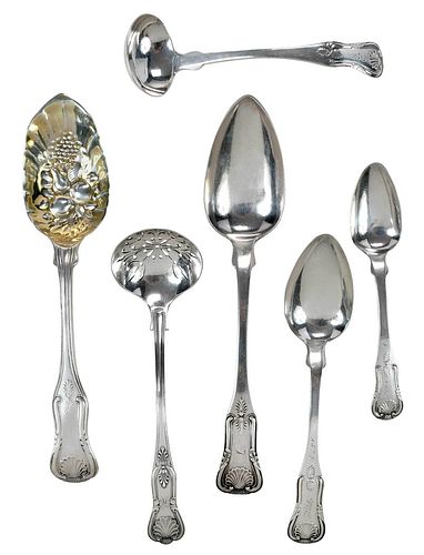 21 Pieces Marquand Coin Silver Flatware, King Pattern