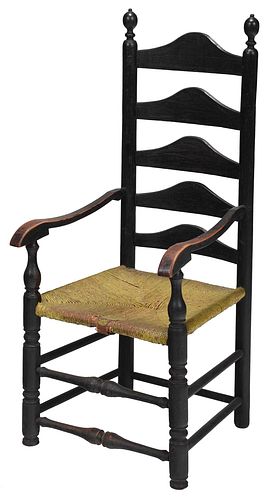 American William and Mary Painted Ladderback Armchair