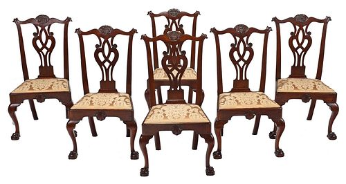 Important Set Six Philadelphia Chippendale Side Chairs in Old Surface
