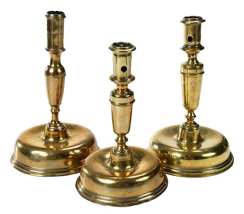 Three Northern European Brass Candlesticks