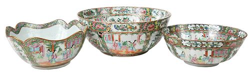 Three Chinese Rose Medallion Porcelain Bowls