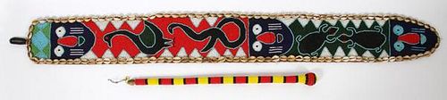 AFRICAN BEADED BANNER AND STAFF TWO PIECES
