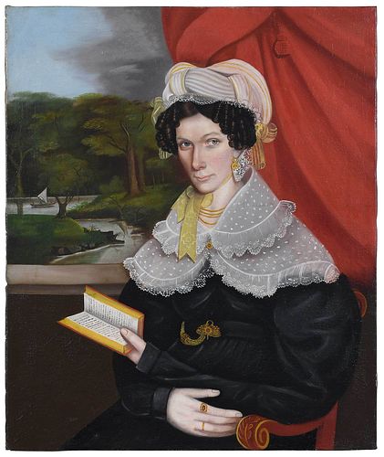 Folk Portrait of a Well Dressed Lady with a Book