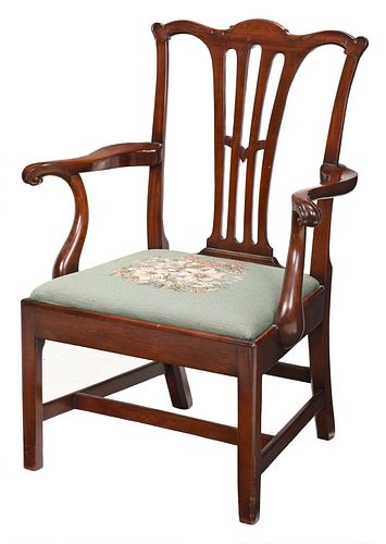 Chippendale Carved Mahogany Open Armchair