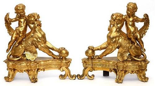 FRENCH GILT BRONZE FIGURAL CHENETS LATE 19TH C.