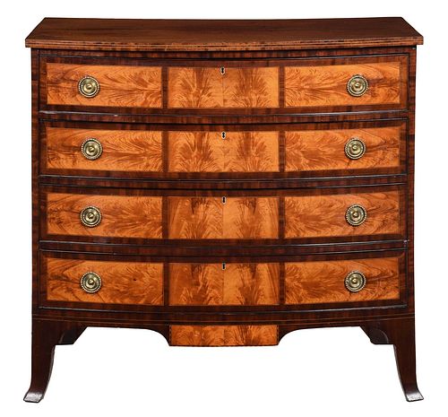 Very Fine Portsmouth Federal Flame Birch Bowfront Chest